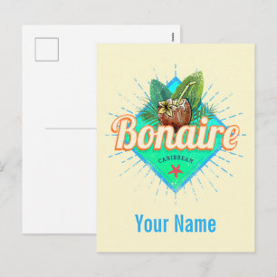 Bonaire Caribbean retro vacation vintage island Holiday Postcard