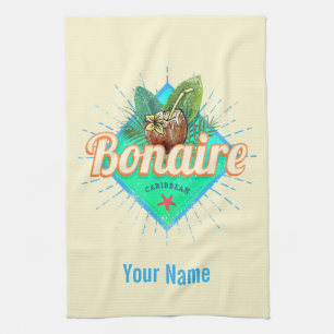 Bonaire Caribbean retro vacation vintage island Kitchen Towel