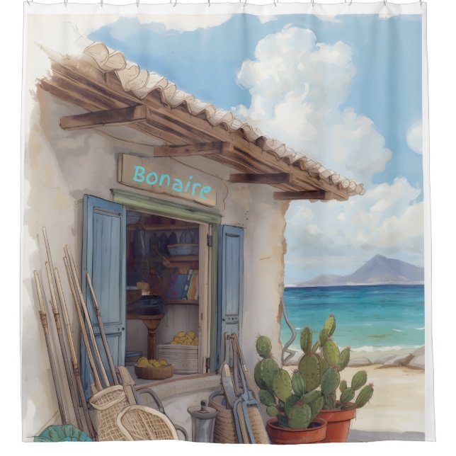 Bonaire fish shack shower curtain (Front)