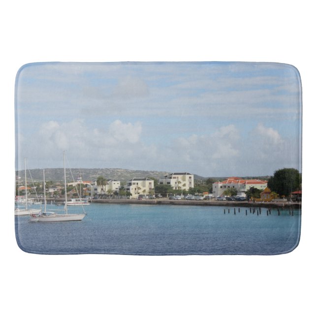 Bonaire Kralendijk Harbor Sailing Boats Bath Mat (Front)