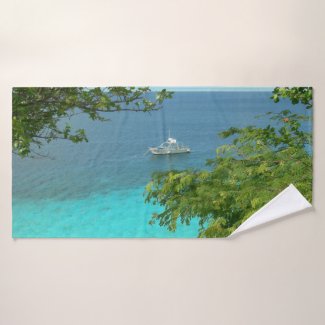 Bonaire Ocean View with Boat Bath Towel Set