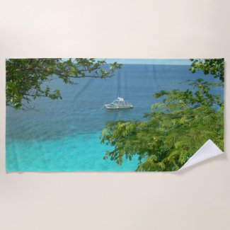 Bonaire Ocean View with Boat Beach Towel