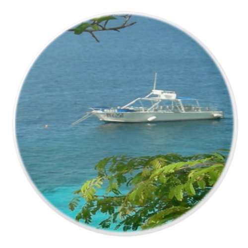 Bonaire Ocean View with Boat Ceramic Pull