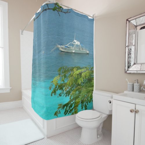 Bonaire Ocean View with Boat Shower Curtain