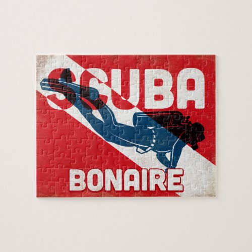Bonaire Scuba Diver - Blue Retro Jigsaw Puzzle