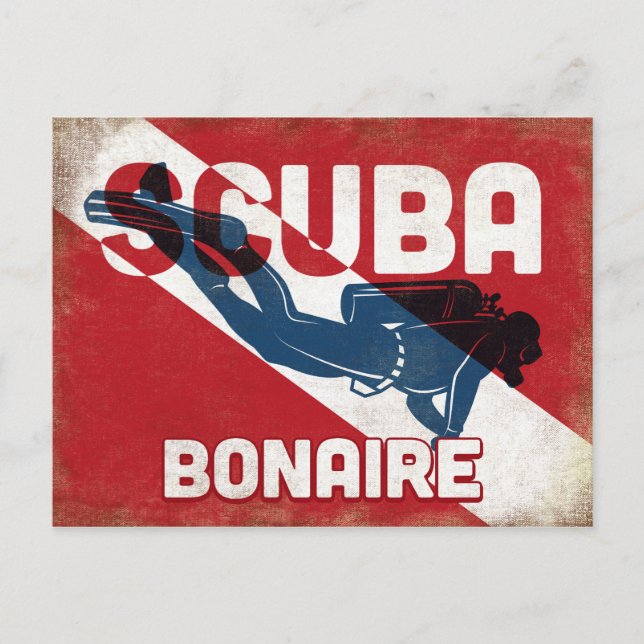 Bonaire Scuba Diver - Blue Retro Postcard (Front)