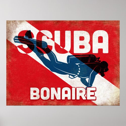 Bonaire Scuba Diver - Blue Retro Poster