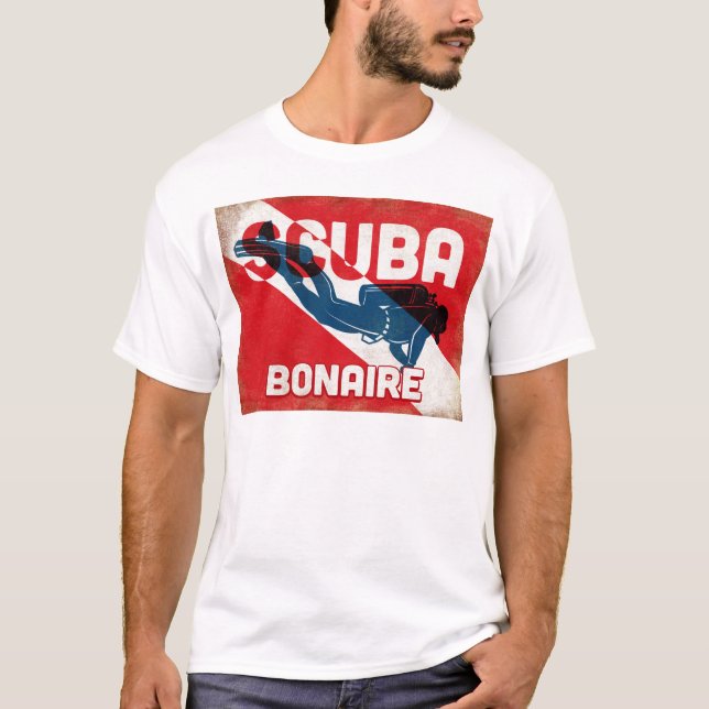 Bonaire Scuba Diver - Blue Retro T-Shirt (Front)