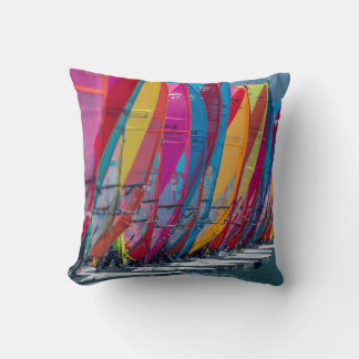 Bonaire wind surfers poster throw pillow