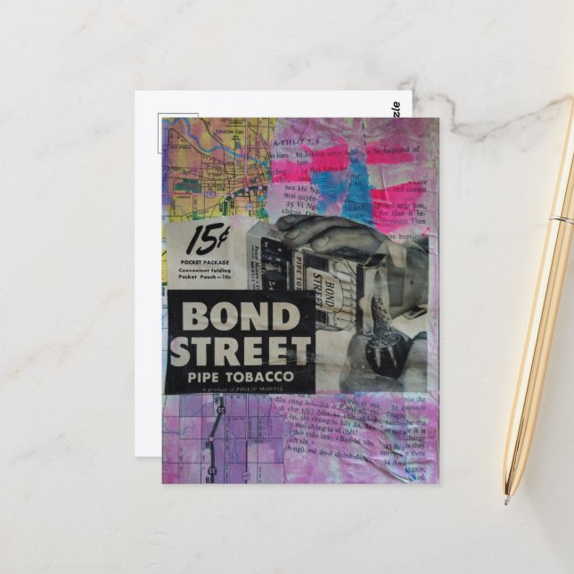 Bond Street Mixed Media Collage Postcard (Front/Back In Situ)