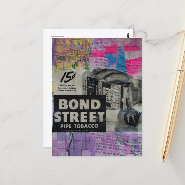 Bond Street Mixed Media Collage Postcard (Front/Back In Situ)