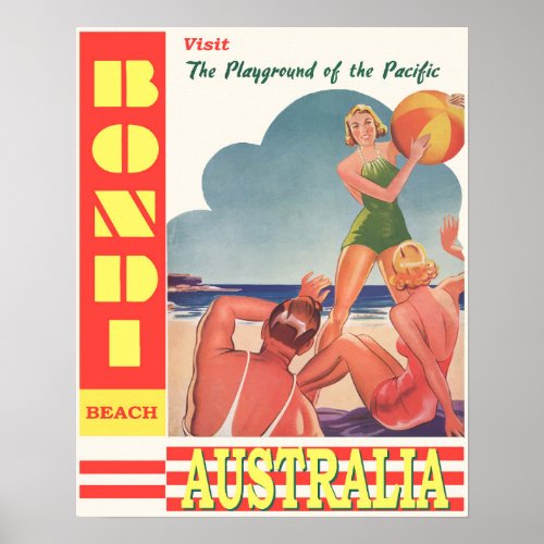 Bondi Beach Australia Retro Travel  Poster