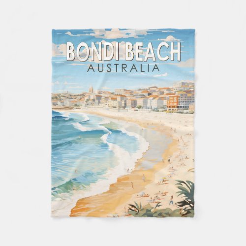 Bondi Beach Australia Travel Art Vintage Fleece Blanket