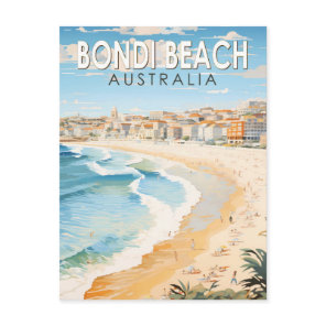 Bondi Beach Australia Travel Art Vintage Postcard