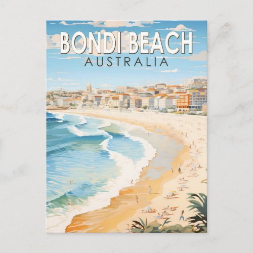 Bondi Beach Australia Travel Art Vintage Postcard