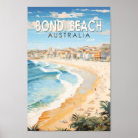 Bondi Beach Australia Travel Art Vintage