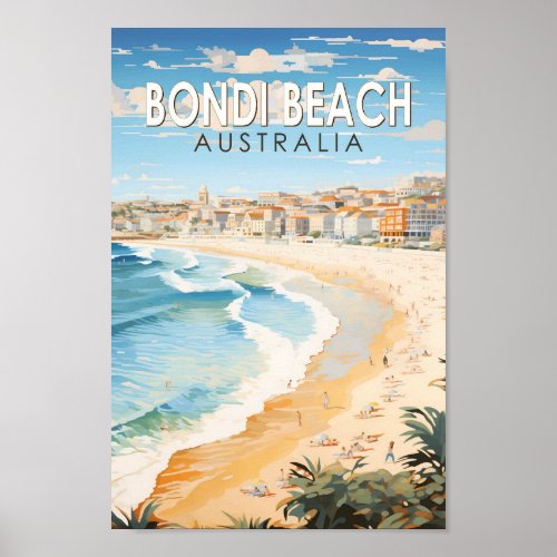 Bondi Beach Australia Travel Art Vintage Poster