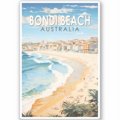 Bondi Beach Australia Travel Art Vintage Sticker