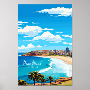 Bondi Beach Australia vintage travel illustration Poster