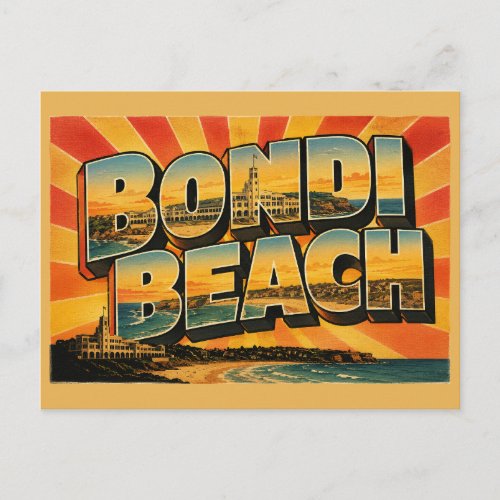 Bondi Beach NSW Australia Vintage Travel Art Postcard