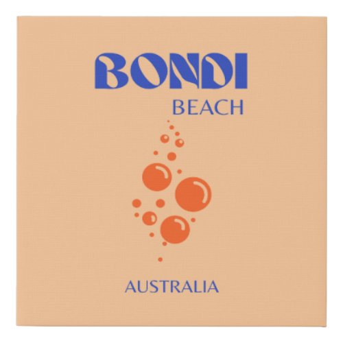 Bondi Beach Preppy Art Orange Blue Faux Canvas Print