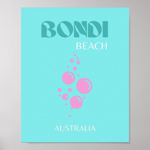 Bondi Beach Travel Art Blue Aqua Poster