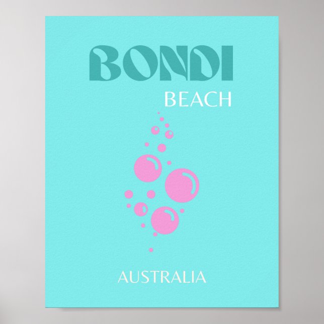 Bondi Beach, Travel Art, Blue Aqua Poster (Front)