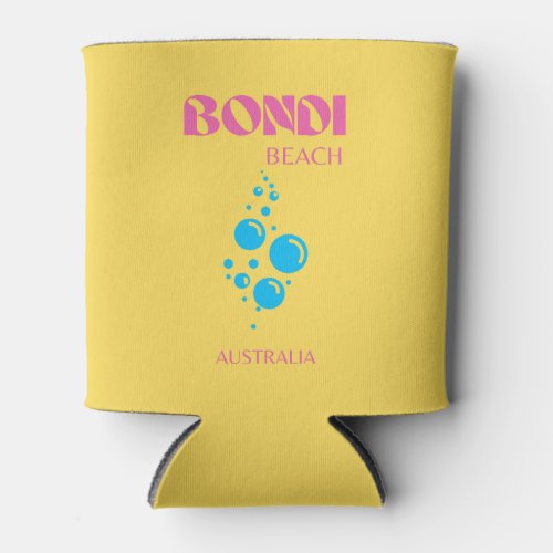 Bondi Beach Travel Art Preppy Yellow Pink Can Cooler