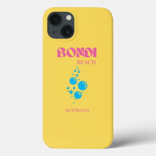 Bondi Beach, Travel Art, Preppy, Yellow, Pink iPhone 13 Case