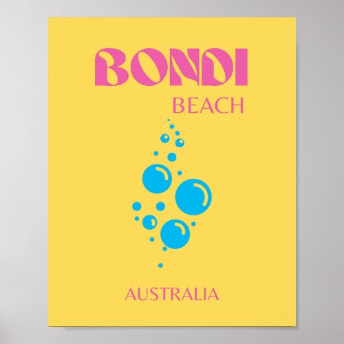 Bondi Beach Travel Art Preppy Yellow Pink Poster