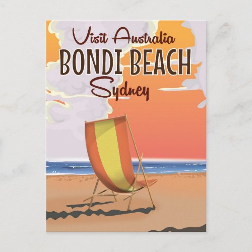 Bondi Beach vintage Travel Poster Postcard