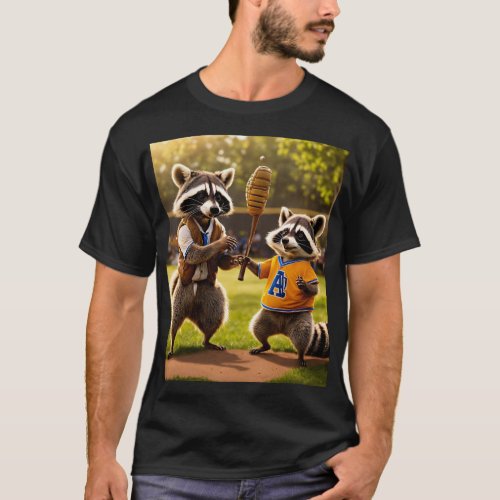 Bonds of Baseball Father and Son Raccoon Celebrat T_Shirt