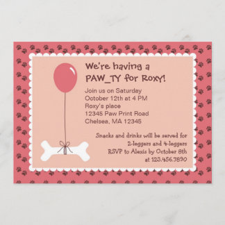 Bone and Balloon Dog Birthday Girl Party Invitatio Invitation