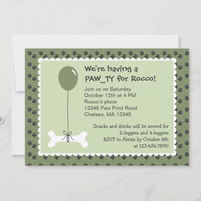 Bone and Balloon Dog Birthday Party Invitation (Front)