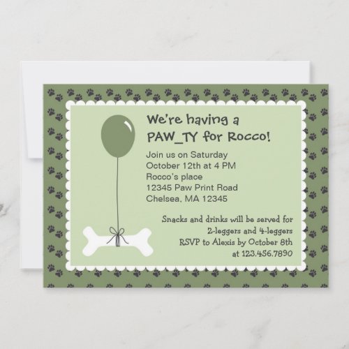 Bone and Balloon Dog Birthday Party Invitation
