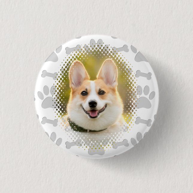 Bone And Paw Print Pattern Dog Frame  Button (Front)