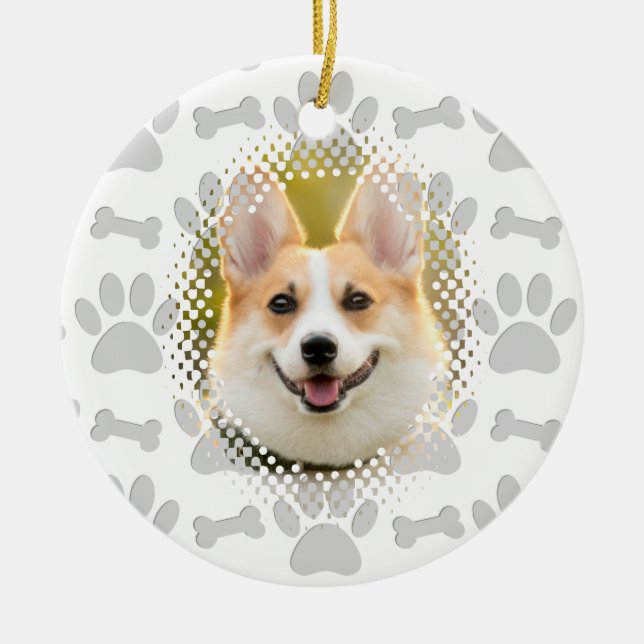 Bone And Paw Print Pattern Dog Frame  Ceramic Ornament (Front)