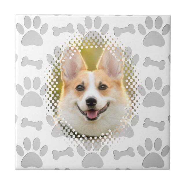 Bone And Paw Print Pattern Dog Frame  Ceramic Tile (Front)