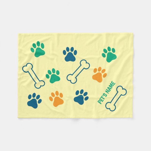 Bone and Pawprint Personalized Dog Blankets (Front (Horizontal))