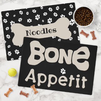 Bone appetit Cute reversible Dog name Black Placemat