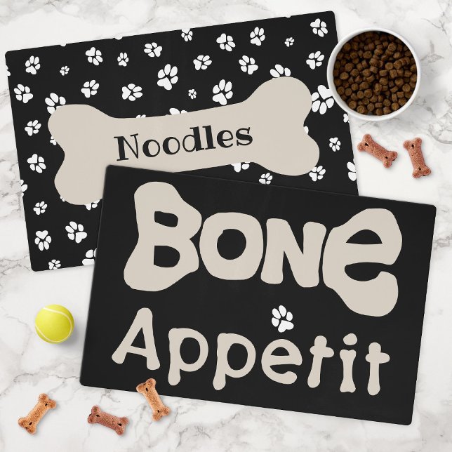 Bone appetit Cute reversible Dog name Black Placemat (Creator Uploaded)