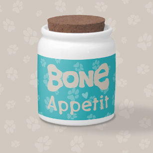 Bone appetit Funny text Paw prints Cute Dog treat Candy Jar