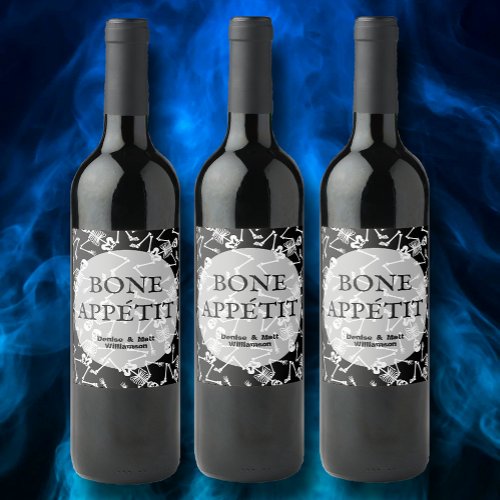 BONE APPTIT Skeletons Black Wine Label