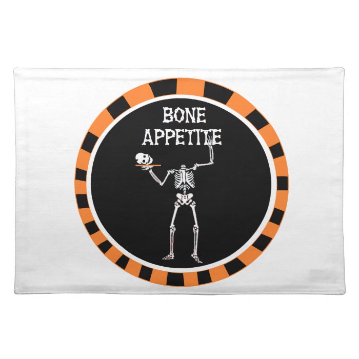 Bone Appetite   Skeleton Holding Head on Platter Placemat