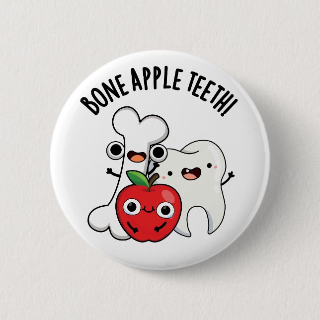 Bone Apple Teeth Funny Bona Appetit Pun  Button (Front)