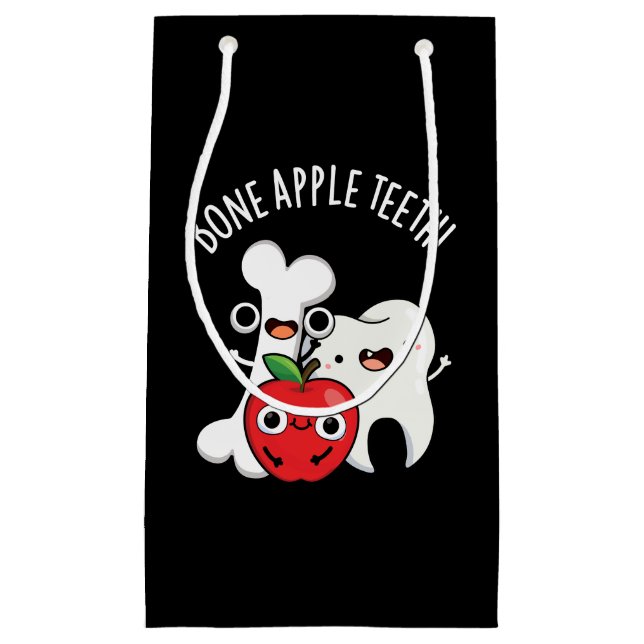 Bone Apple Teeth Funny Bona Appetit Pun Dark BG Small Gift Bag (Front)