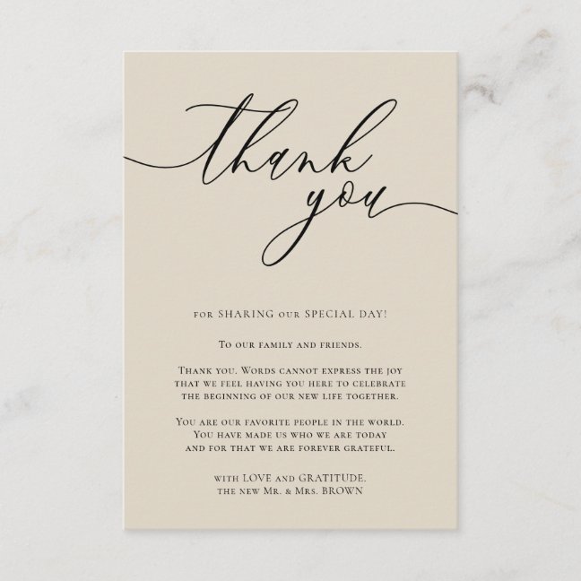 Bone Beige Calligraphy Custom Photo Thank You Enclosure Card