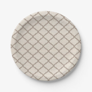 Bone/Beige Moroccan Trellis 7" Paper Plates