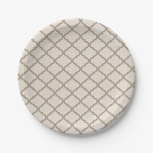 Bone/Beige Moroccan Trellis 7" Paper Plates (Front)