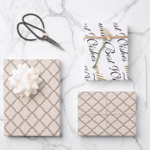 Bone/Beige Moroccan Trellis Best Wishes Wrapping Paper Sheets